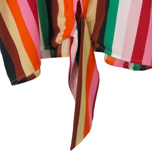 Lulu's Vine & Love Multicolor Rainbow Striped Front Tie Short Sleeve Top Small - Picture 2 of 5